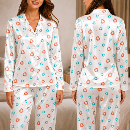 PJ-055-Geometric Print Pajama Set Featuring Colorful Rounded Triangles and Playful Abstract Pattern Design