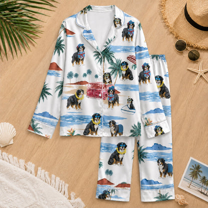 PJ-081-Tropical Dog Pajama Set with Sunglasses Dogs, Vintage Car, and Summer Beach Artwork