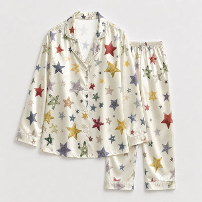 PJ-084-Unisex Star Pajama Set with Colorful Celestial Star Pattern and Matching Sleepwear