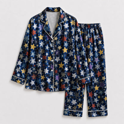 PJ-085-Unisex Star Pajama Set with Colorful Celestial Star Pattern and Matching Sleepwear