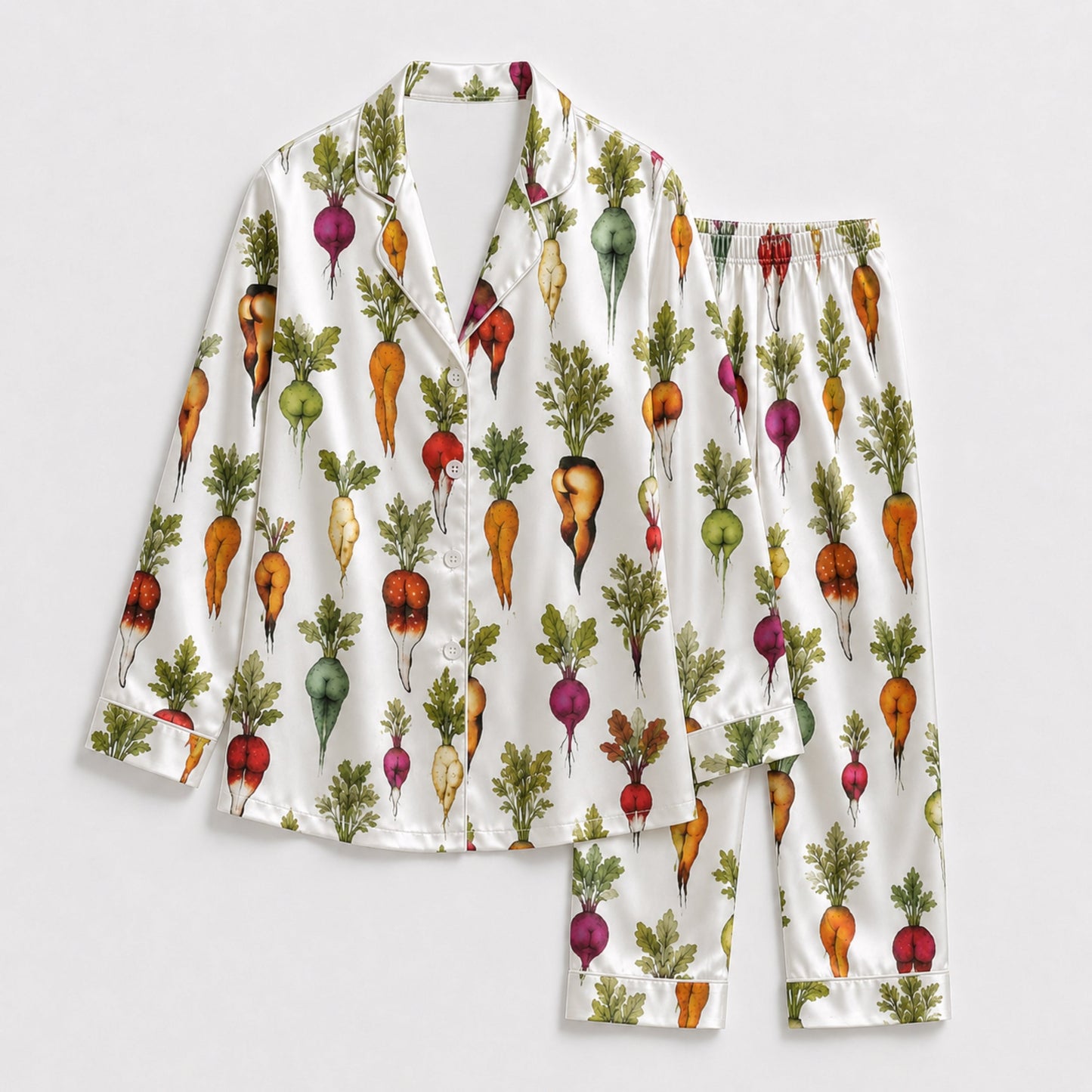 PJ-092-Unisex Funny Butt-Shaped Vegetable Pajama Set with Playful Root Pattern for Couples Sleepwear