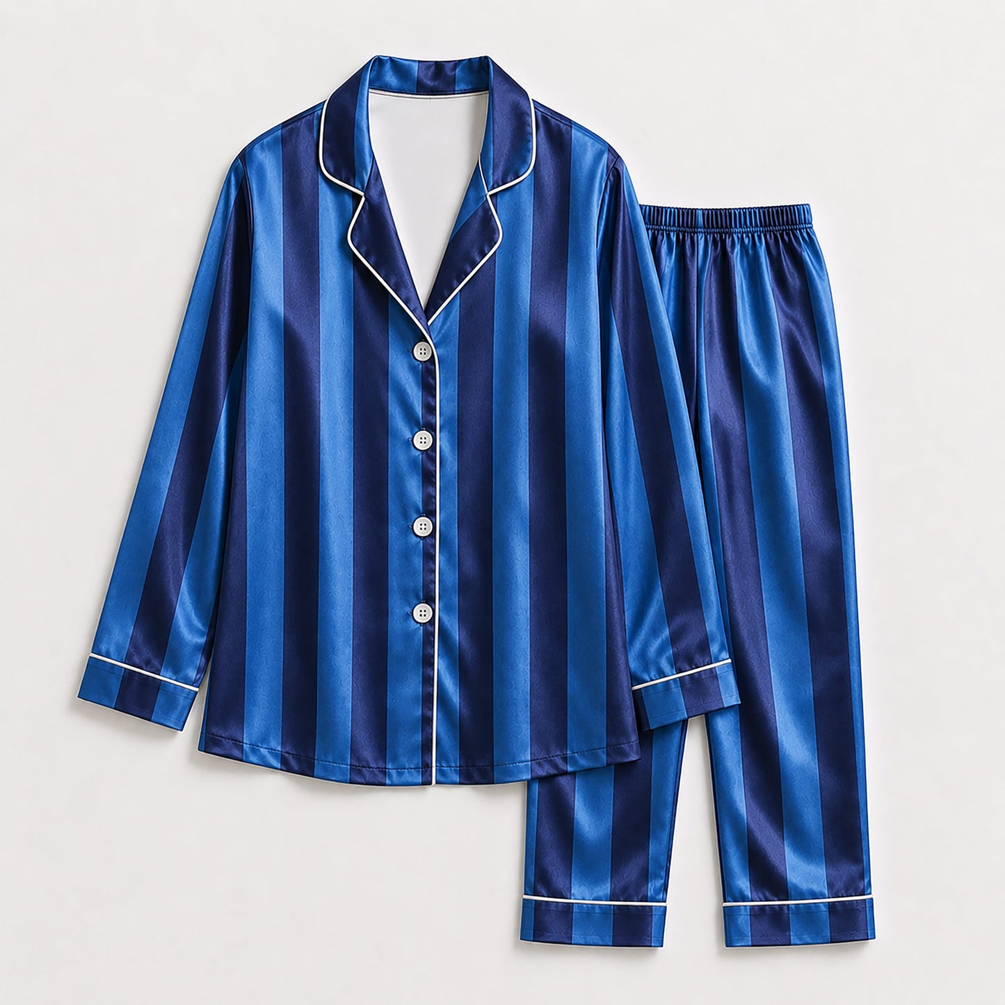 PJ-165-Unisex Satin Pajama Set with Colorful Striped Print Button Down Sleepwear Shirt and Bottoms