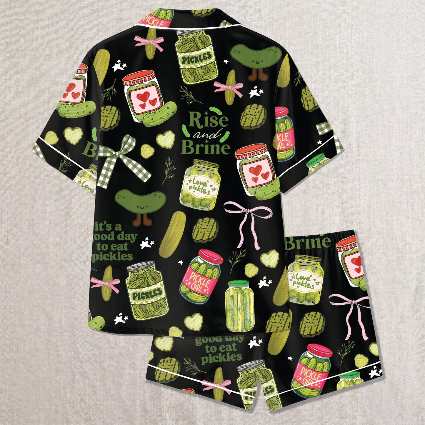 PJ-022-Satin Pickle Print Button Up Pajama Set