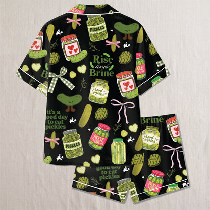PJ-022-Satin Pickle Print Button Up Pajama Set