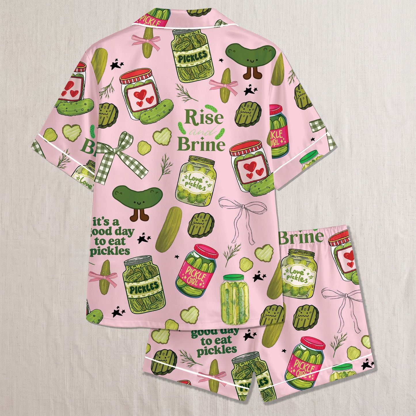 PJ-022-Satin Pickle Print Button Up Pajama Set