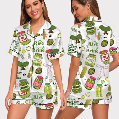 PJ-022-Satin Pickle Print Button Up Pajama Set