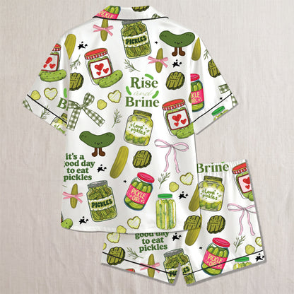 PJ-022-Satin Pickle Print Button Up Pajama Set