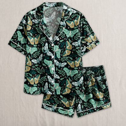 PJ-029-Satin Wine Print Burgundy Piping Button Up LongG Pajama Set