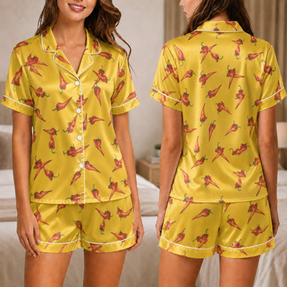 PJ-050-Spicy Chili Pajama Set Featuring Vibrant Red Pepper Artwork