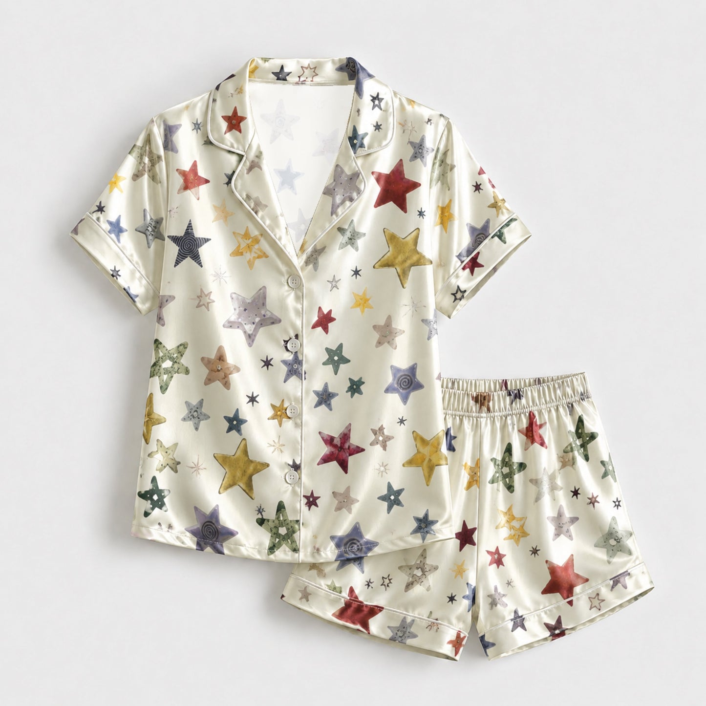 PJ-084-Unisex Star Pajama Set with Colorful Celestial Star Pattern and Matching Sleepwear