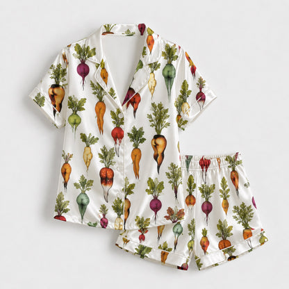 PJ-092-Unisex Funny Butt-Shaped Vegetable Pajama Set with Playful Root Pattern for Couples Sleepwear