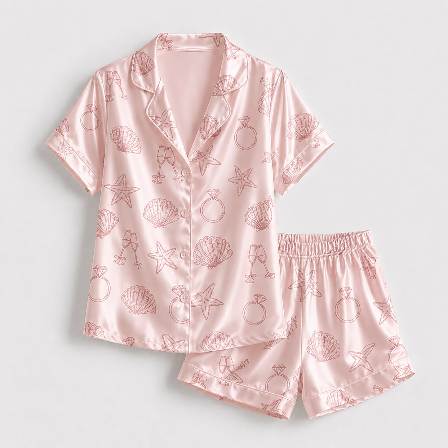 PJ-118-Bridal Engagement Satin Pajamas Wedding Bachelorette Party Loungewear Sleepwear Nightwear White Pjs Two Piece Set