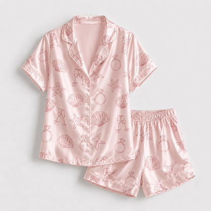 PJ-118-Bridal Engagement Satin Pajamas Wedding Bachelorette Party Loungewear Sleepwear Nightwear White Pjs Two Piece Set