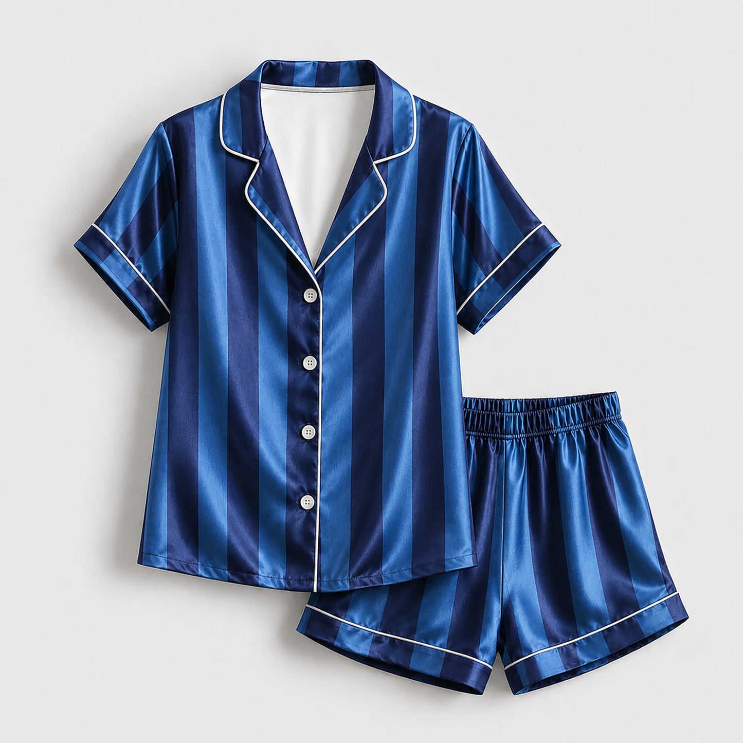 PJ-165-Unisex Satin Pajama Set with Colorful Striped Print Button Down Sleepwear Shirt and Bottoms