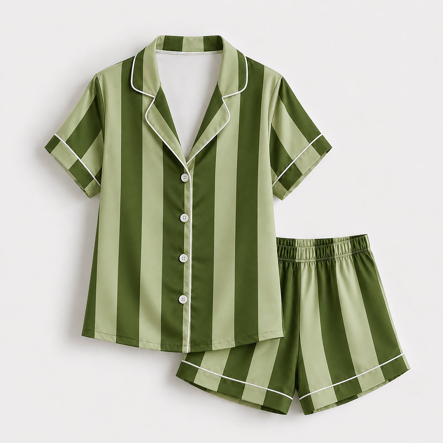 PJ-165-Unisex Satin Pajama Set with Colorful Striped Print Button Down Sleepwear Shirt and Bottoms