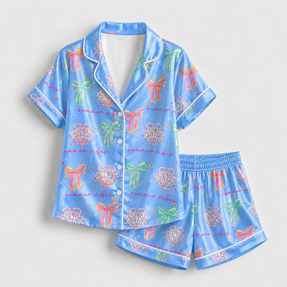 PJ-206-The Mermaidcore Coastal Bow Satin Sleep Set