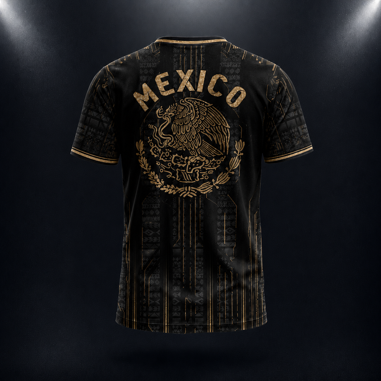 SJ-283-Adult/Youth Black Gold Mexico Aztec Calendar Clothing Set Graphic Soccer Jersey Cultural Pride Matching Apparel
