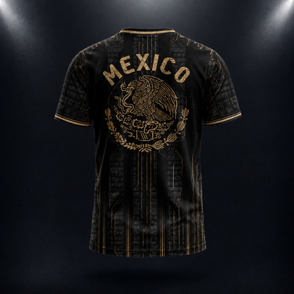 SJ-283-Adult/Youth Black Gold Mexico Aztec Calendar Clothing Set Graphic Soccer Jersey Cultural Pride Matching Apparel