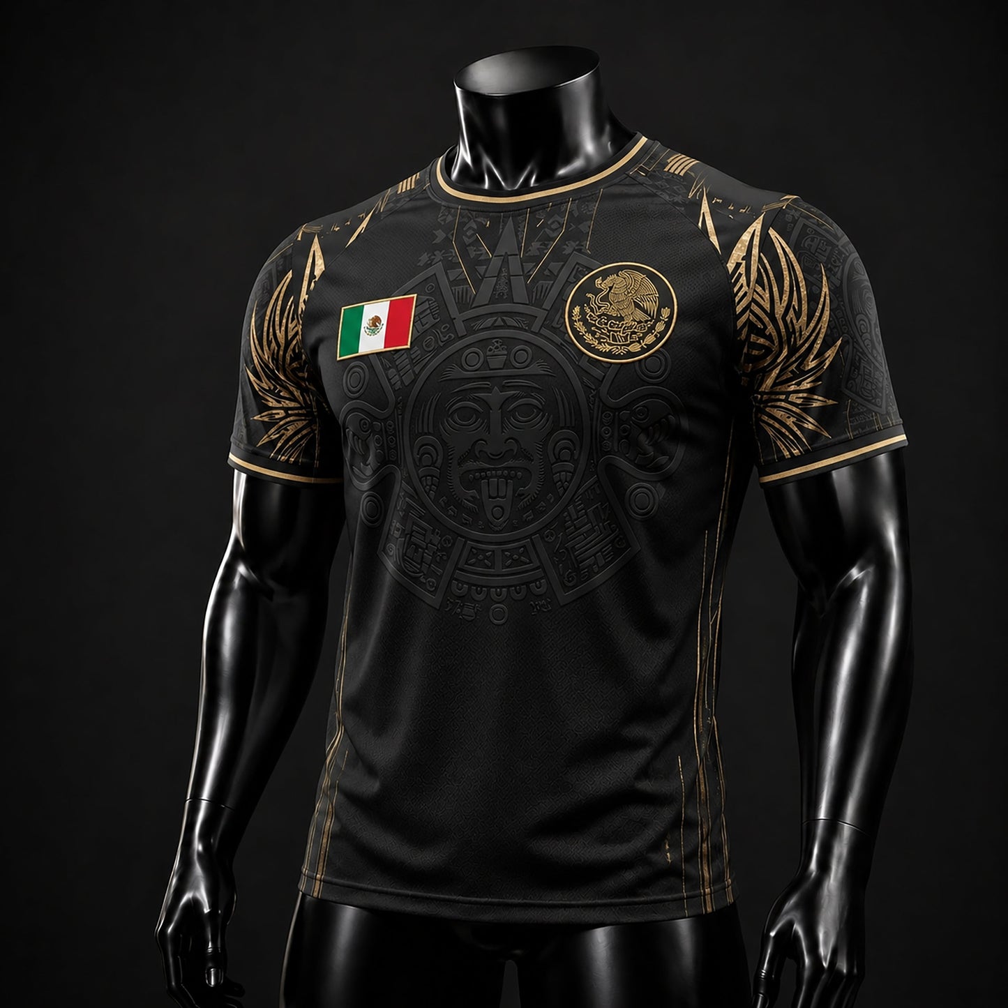 SJ-291-Adult/Youth Mexico Aztec Calendar Soccer Jersey, Black Gold Patriotic Football Shirt Tournament Fan Wear Custom