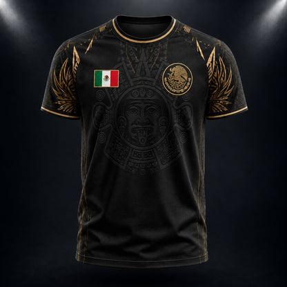 SJ-291-Adult/Youth Mexico Aztec Calendar Soccer Jersey, Black Gold Patriotic Football Shirt Tournament Fan Wear Custom
