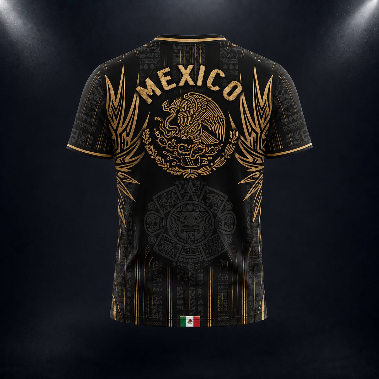 SJ-291-Adult/Youth Mexico Aztec Calendar Soccer Jersey, Black Gold Patriotic Football Shirt Tournament Fan Wear Custom