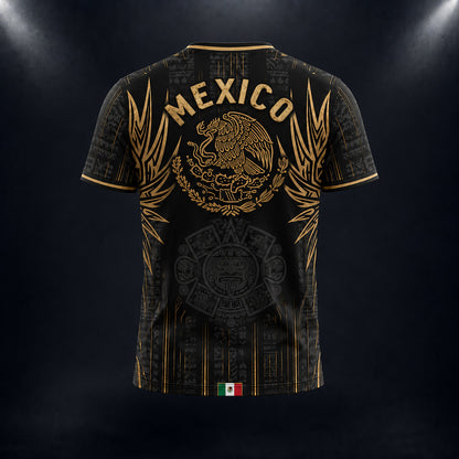 SJ-291-Adult/Youth Mexico Aztec Calendar Soccer Jersey, Black Gold Patriotic Football Shirt Tournament Fan Wear Custom