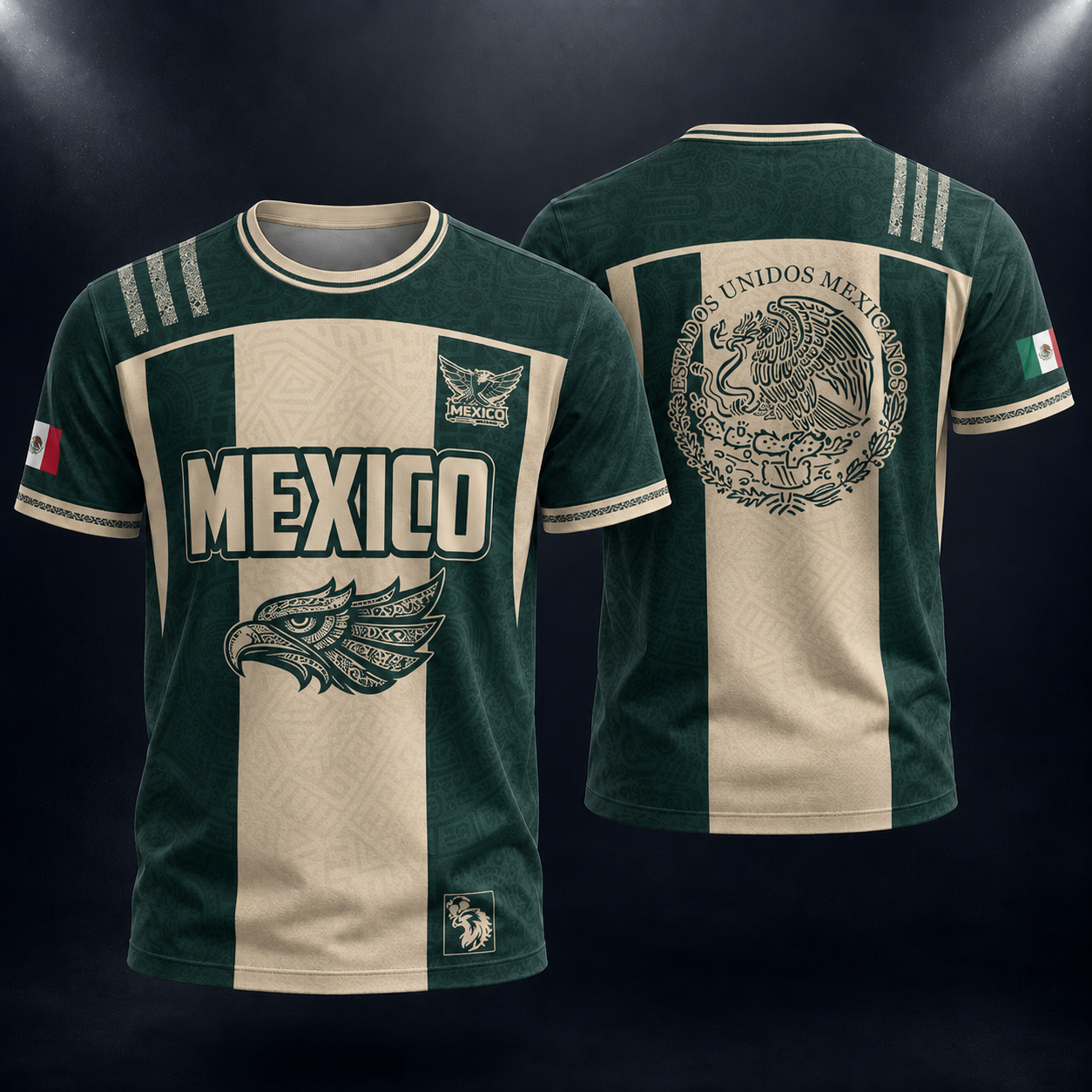 SJ-284-Adult/Youth Green Mexico Aztec Calendar Clothing Set Graphic Soccer Jersey Cultural Pride Matching Outfit Apparel