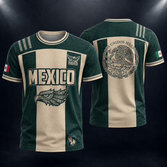 SJ-284-Adult/Youth Green Mexico Aztec Calendar Clothing Set Graphic Soccer Jersey Cultural Pride Matching Outfit Apparel