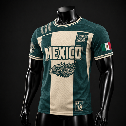 SJ-284-Adult/Youth Green Mexico Aztec Calendar Clothing Set Graphic Soccer Jersey Cultural Pride Matching Outfit Apparel