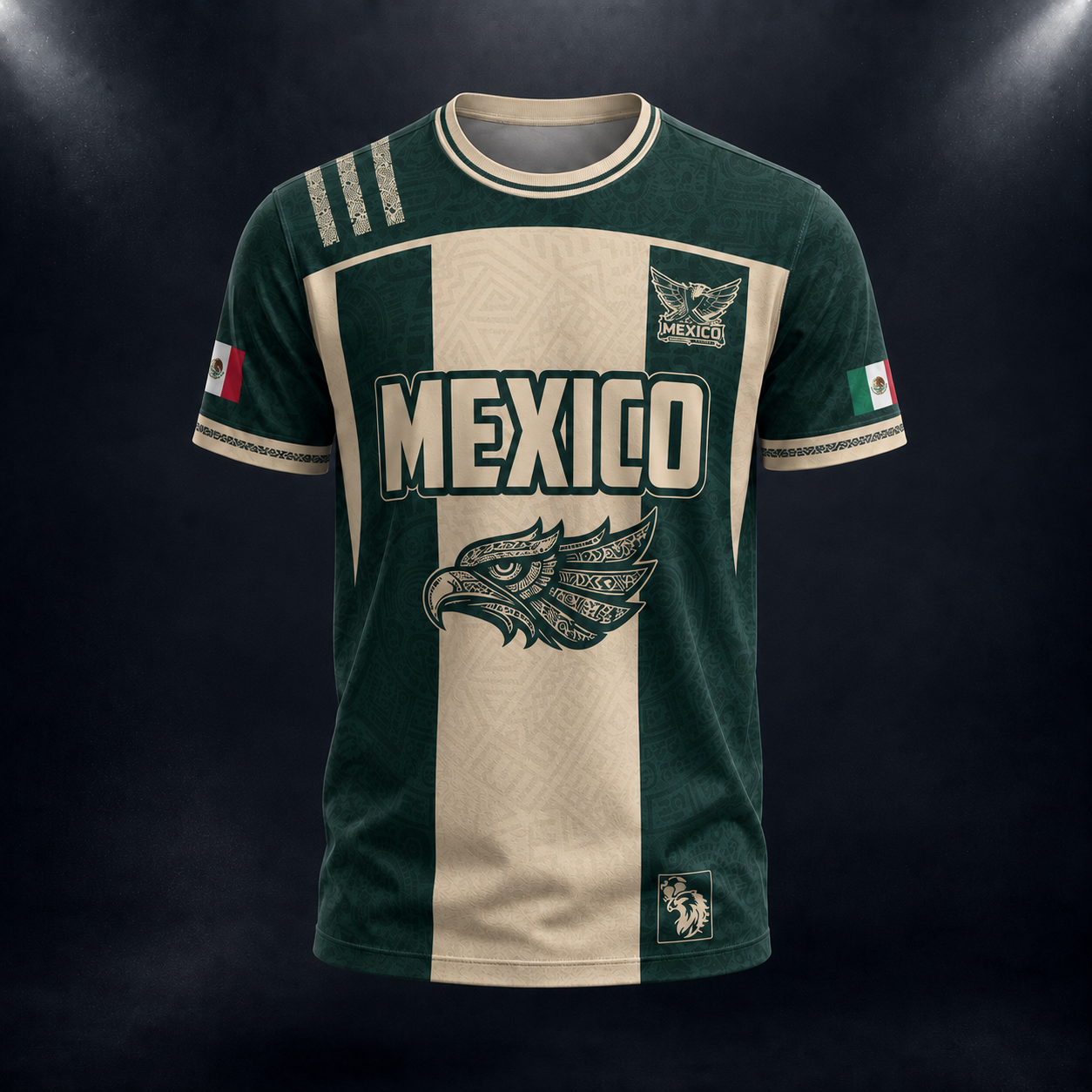 SJ-284-Adult/Youth Green Mexico Aztec Calendar Clothing Set Graphic Soccer Jersey Cultural Pride Matching Outfit Apparel