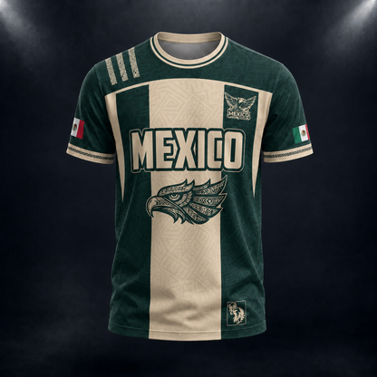 SJ-284-Adult/Youth Green Mexico Aztec Calendar Clothing Set Graphic Soccer Jersey Cultural Pride Matching Outfit Apparel