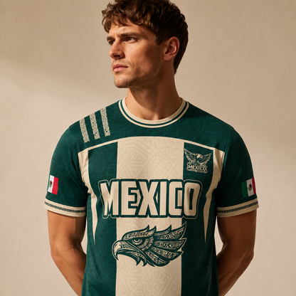 SJ-284-Adult/Youth Green Mexico Aztec Calendar Clothing Set Graphic Soccer Jersey Cultural Pride Matching Outfit Apparel