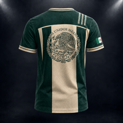 SJ-284-Adult/Youth Green Mexico Aztec Calendar Clothing Set Graphic Soccer Jersey Cultural Pride Matching Outfit Apparel
