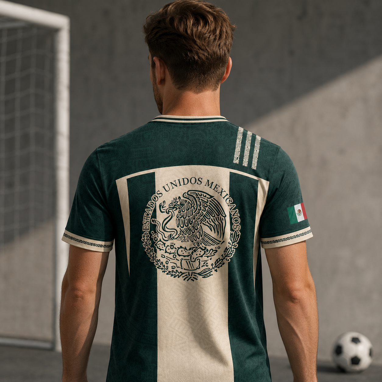 SJ-284-Adult/Youth Green Mexico Aztec Calendar Clothing Set Graphic Soccer Jersey Cultural Pride Matching Outfit Apparel