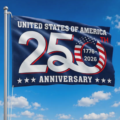 FLG-366-Blue Patriotic USA Flag, United States Semiquincentennial 250th Anniversary Celebration Banner Outdoor Decoration